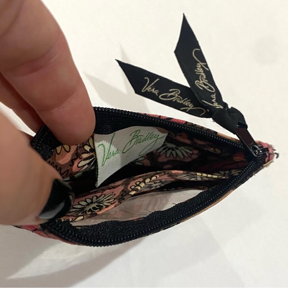 VERA BRADLEY Retired Mocha Rouge Floral Zip ID Card Holder Case Pouch Wallet - Picture 4 of 5